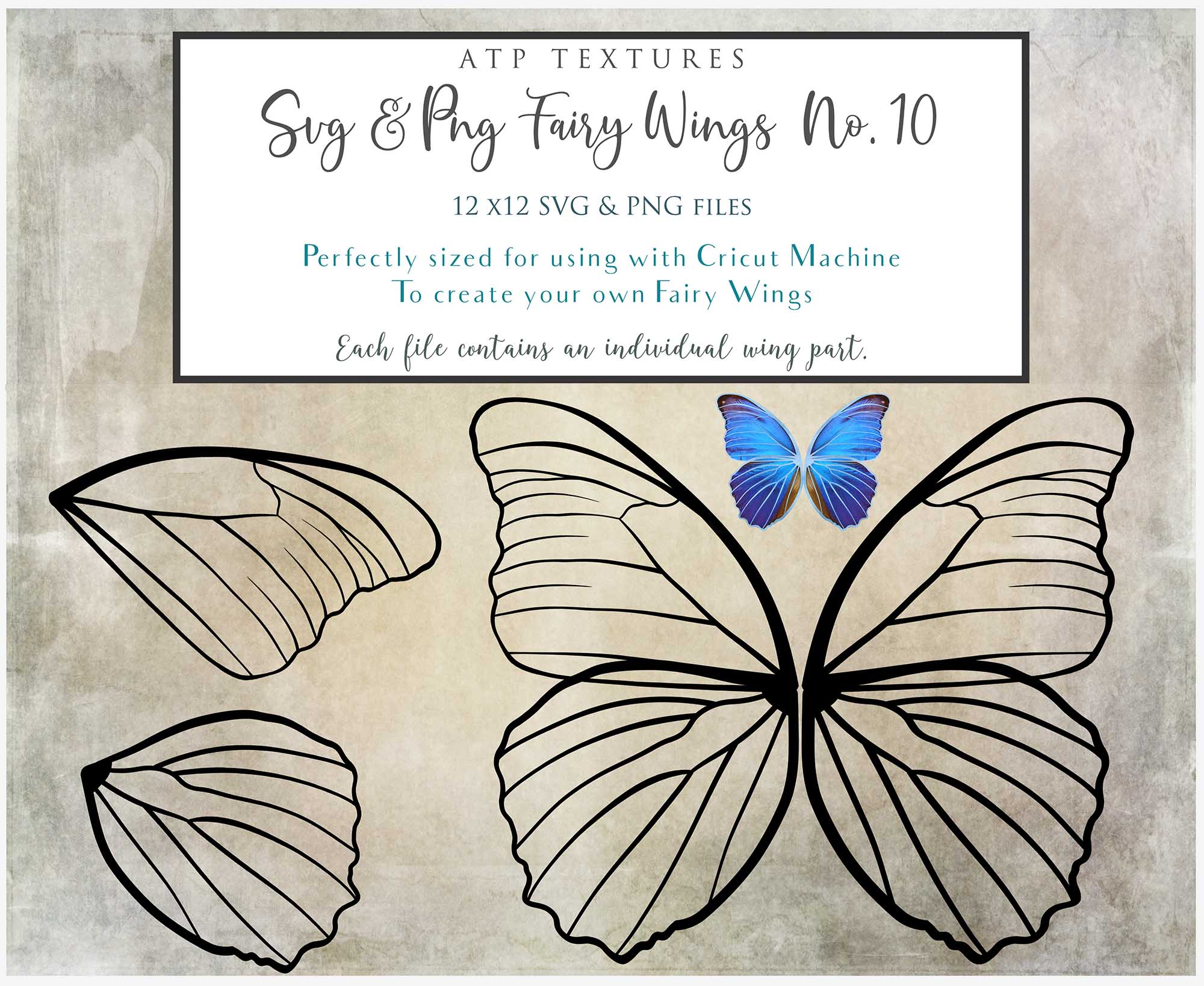 SVG & PNG Fairy Wing files for Cricut or Silhouette Cameo Cutting Machine. To create wearable fairy wings, in adult or children sizes.  Use this clipart design for Halloween Costumes, Fantasy or Cosplay or photography. These are Individual Wing Pieces, for you to cut and assemble. This is a digital product.